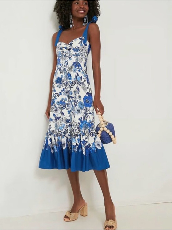 Cara Cara Dresses & Skirts - Cara Cara Flower Grid Blue Belvedere Dress